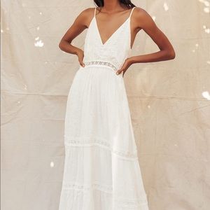 Lulus Light Breeze White Striped Crochet Lace Tiered Maxi Dress